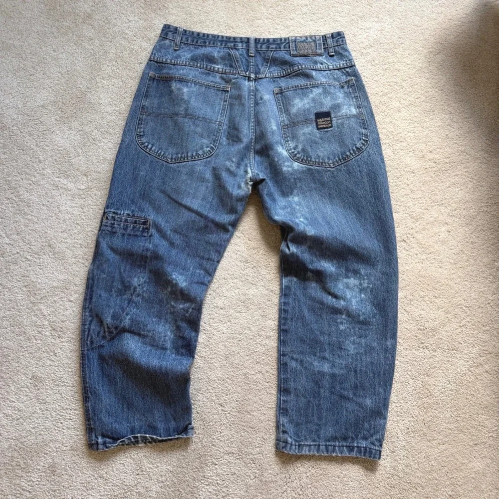 Marithe Francois Girbaud Baggy Wide Leg Denim Jean Medium Wash Distressed Sz 36S